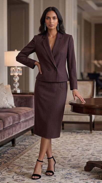 Baronesa Dresses & Skirts - Baronesa Burgundy Pinstripe Skirt Suit Set